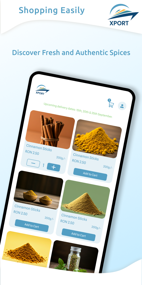 SpicesShop application home screen displaying a grid of premium spices.